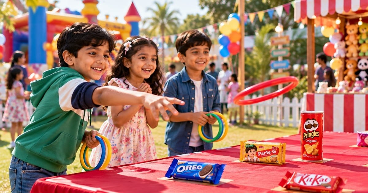 Hoopla ring toss stall at an apartment Diwali mela in Bangalore