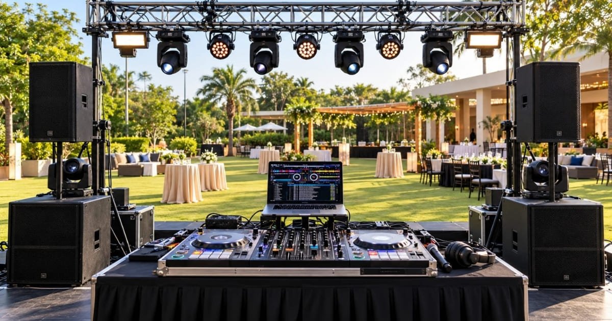 Full DJ setup at an outdoor farmhouse party near Bangalore